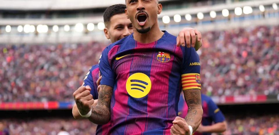 Celebración de un jugador del Barcelona en el partido