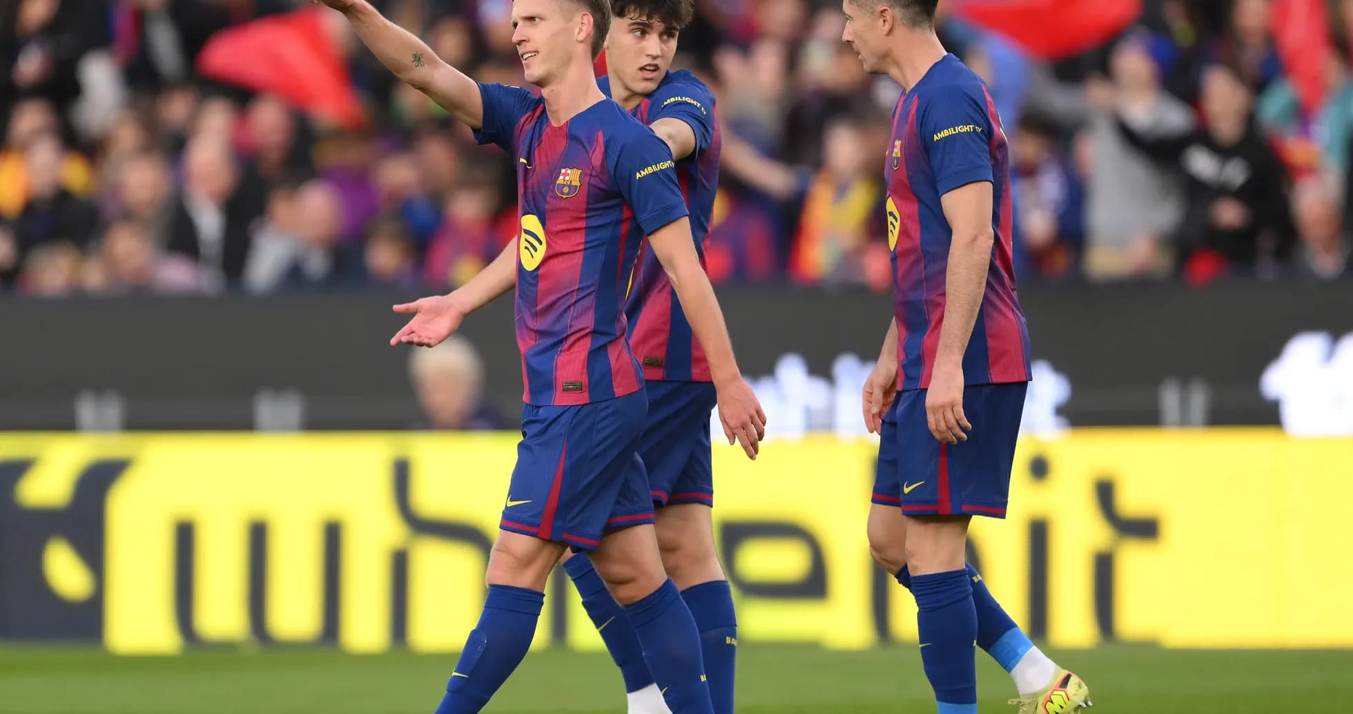 Jugadores del Barcelona celebrando en el partido