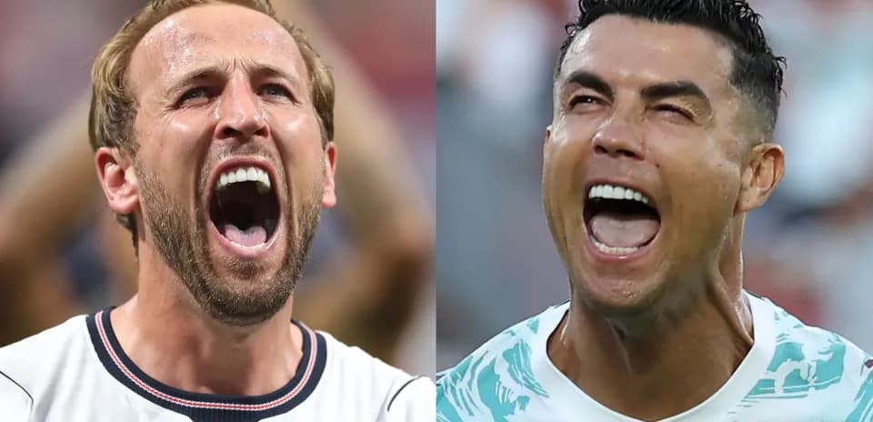 Harry Kane y Cristiano Ronaldo gritando durante un partido