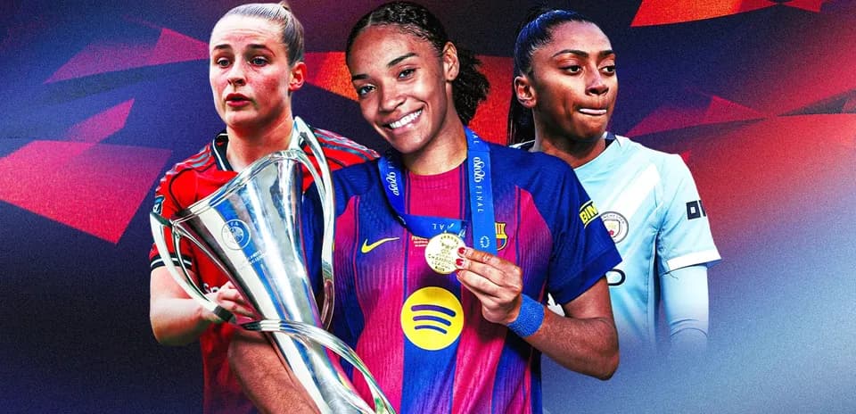 Jugadoras de fútbol celebrando con trofeo y medallas