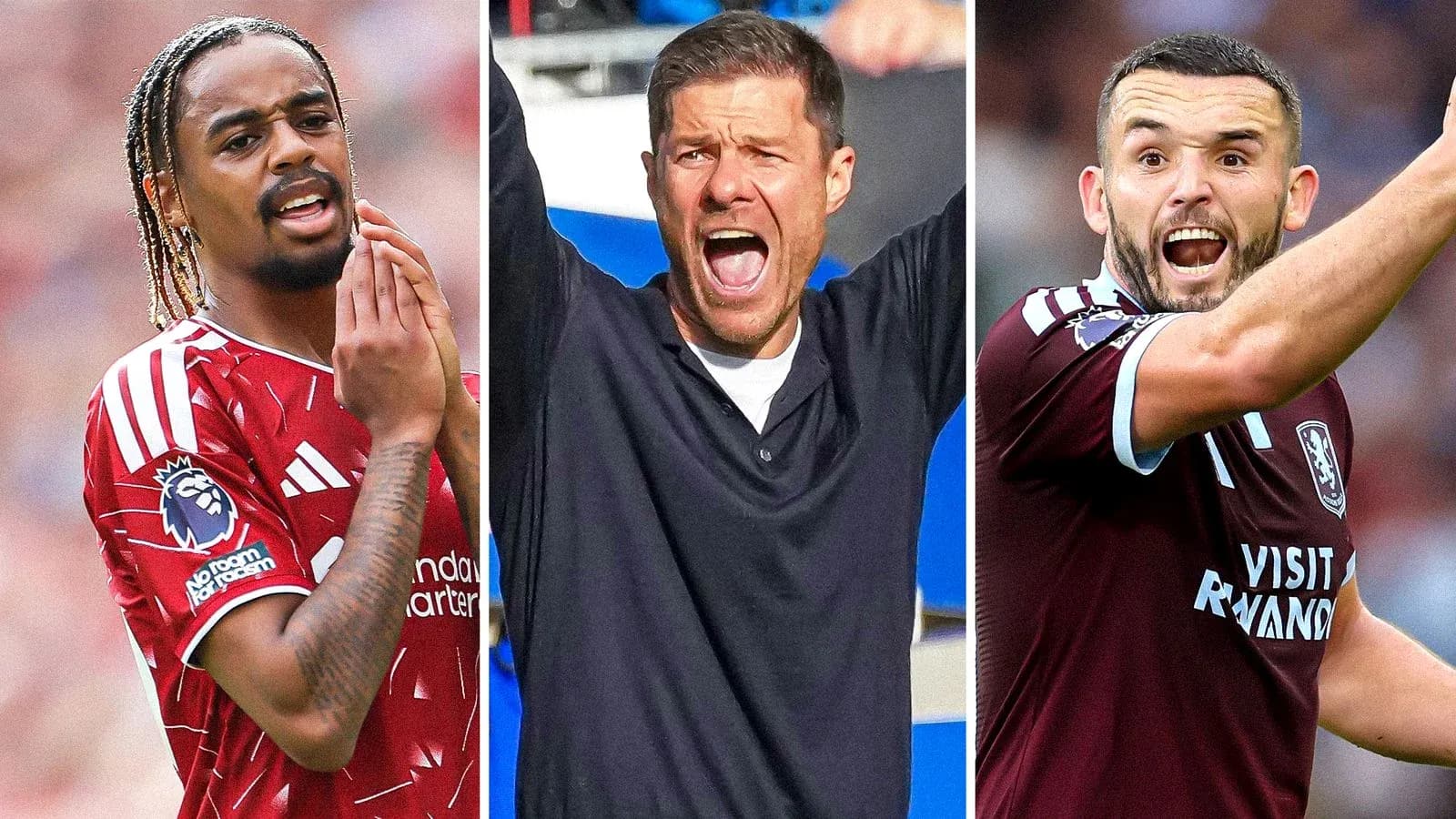 Tres futbolistas y un entrenador en acción