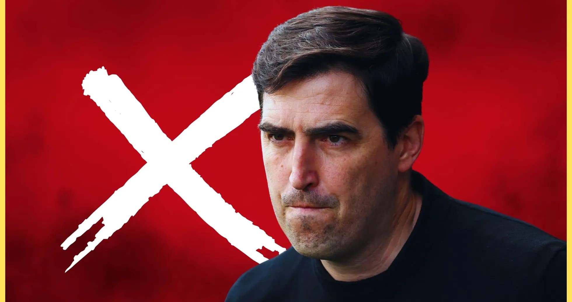 Entrenador con fondo rojo y símbolo de rechazo