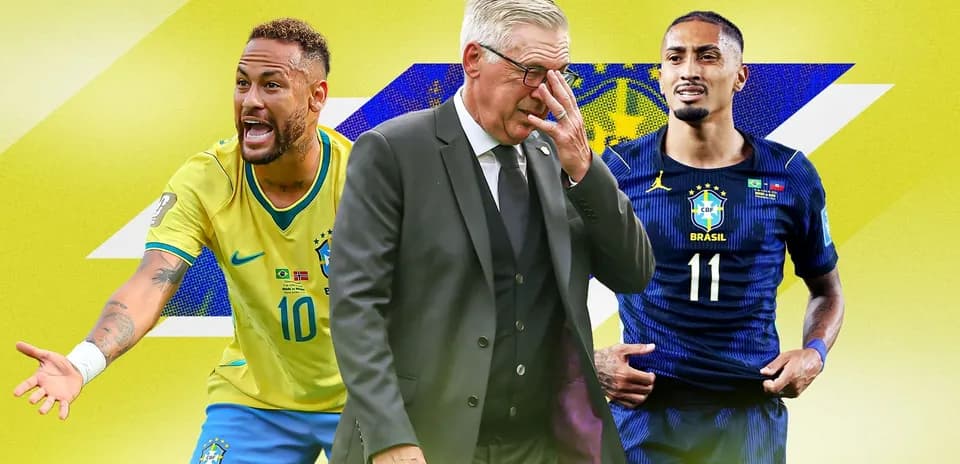 Jugadores de Brasil y entrenador en fondo amarillo