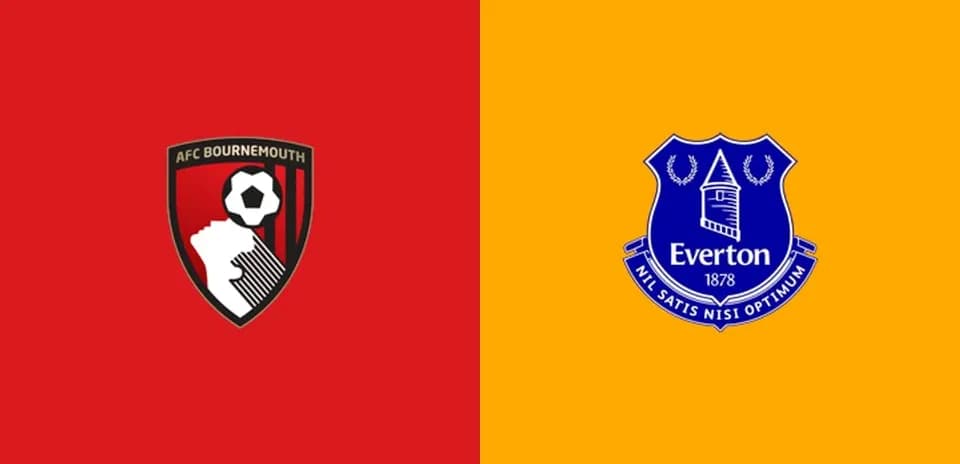 Escudos de AFC Bournemouth y Everton en fondo colorido