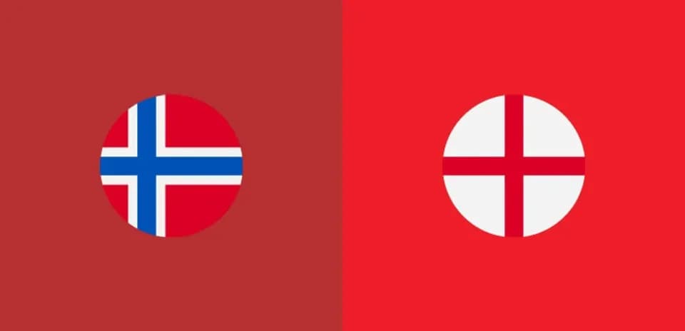 Banderas de Noruega e Inglaterra en fondo rojo