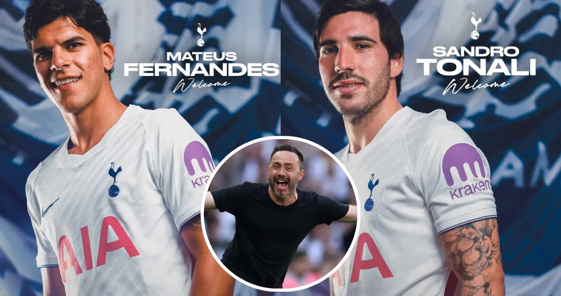 Mateus Fernandes y Sandro Tonali en camiseta de Tottenham
