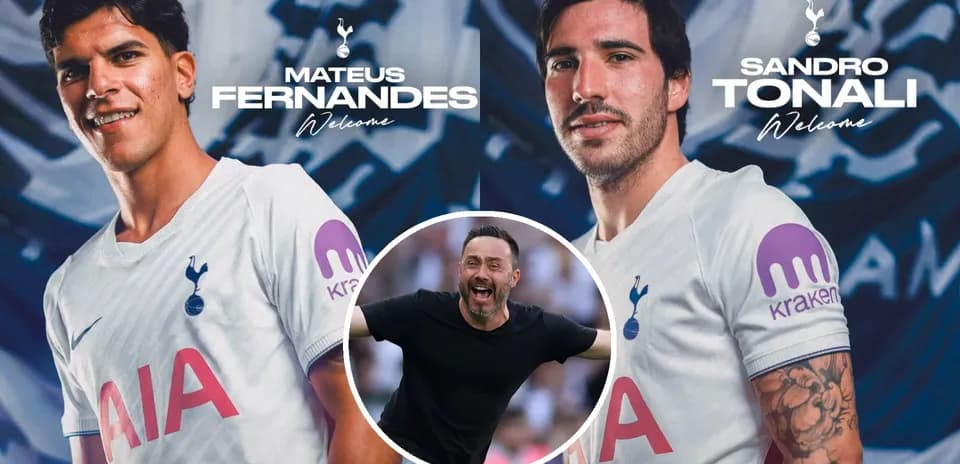 Mateus Fernandes y Sandro Tonali en camiseta de Tottenham