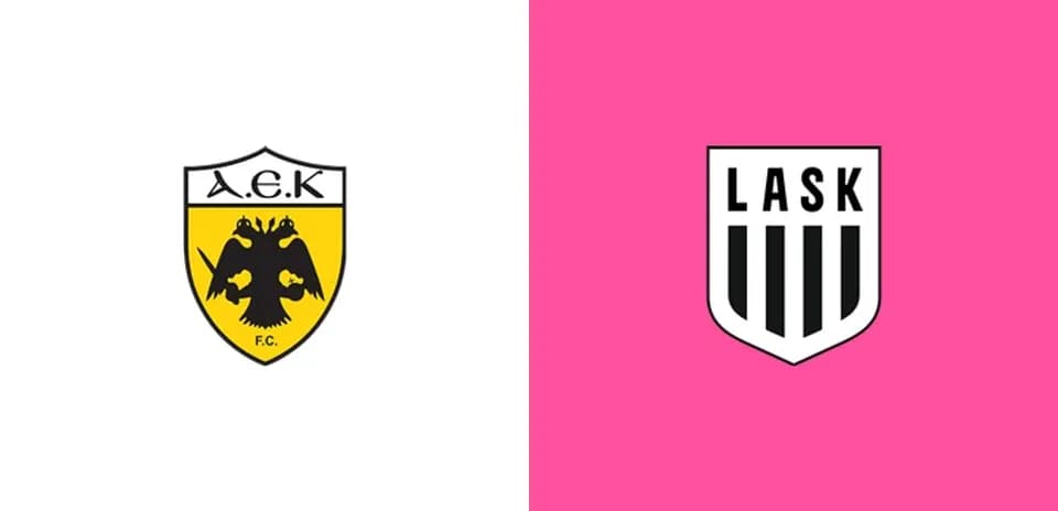 Logos de A.E.K. y LASK en fondo colorido