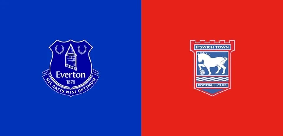 Logos de Everton e Ipswich Town en fondo colorido