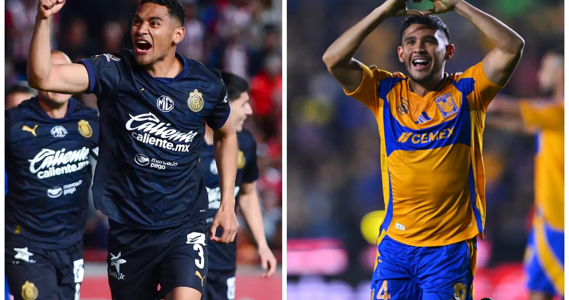 Jugadores celebrando goles en partido de fútbol