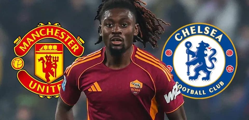 Jugador de Roma con logos de Manchester United y Chelsea