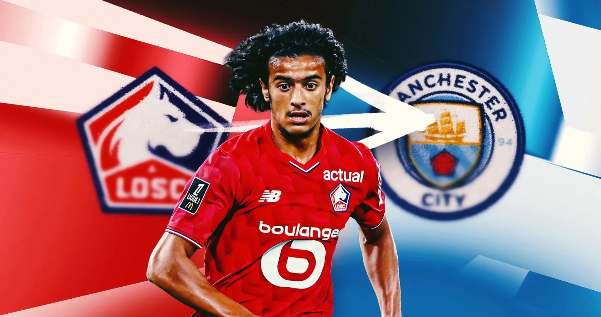 Jugador de LOSC Lille con logotipos de Manchester City