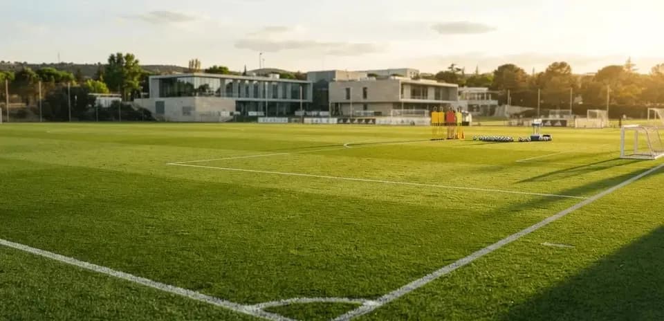 Campo de entrenamiento con conos y balones