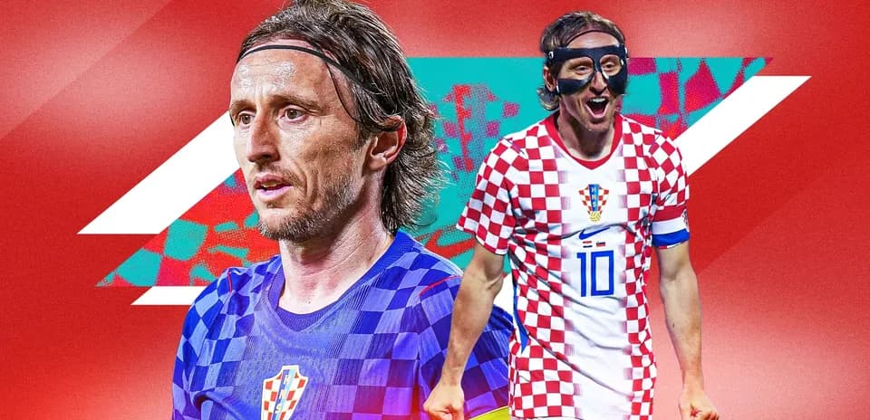 Luka Modrić en uniforme de Croacia celebrando un gol
