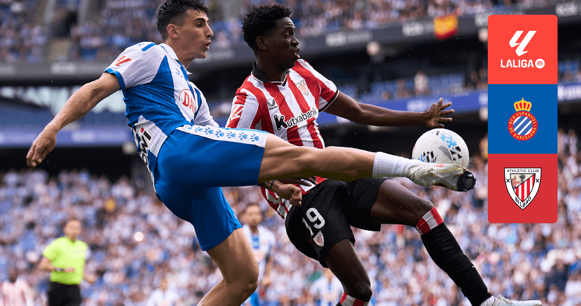 Jugador de Espanyol y Athletic Club en acción