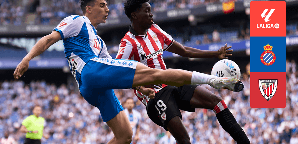 Jugador de Espanyol y Athletic Club en acción
