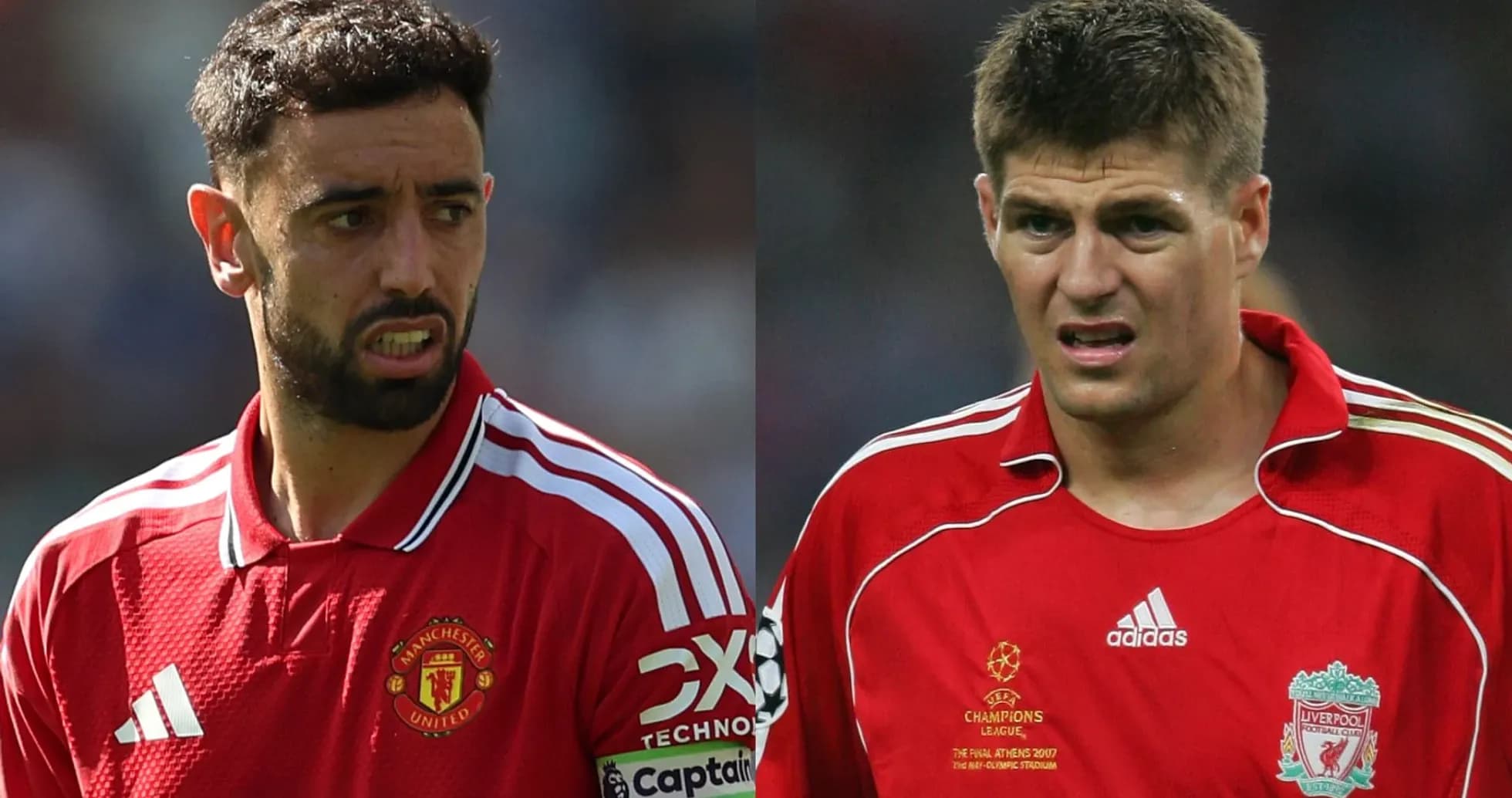 Jugadores de Manchester United y Liverpool en sus camisetas