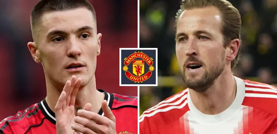 Jugadores de fútbol en camiseta de Manchester United y Bayern