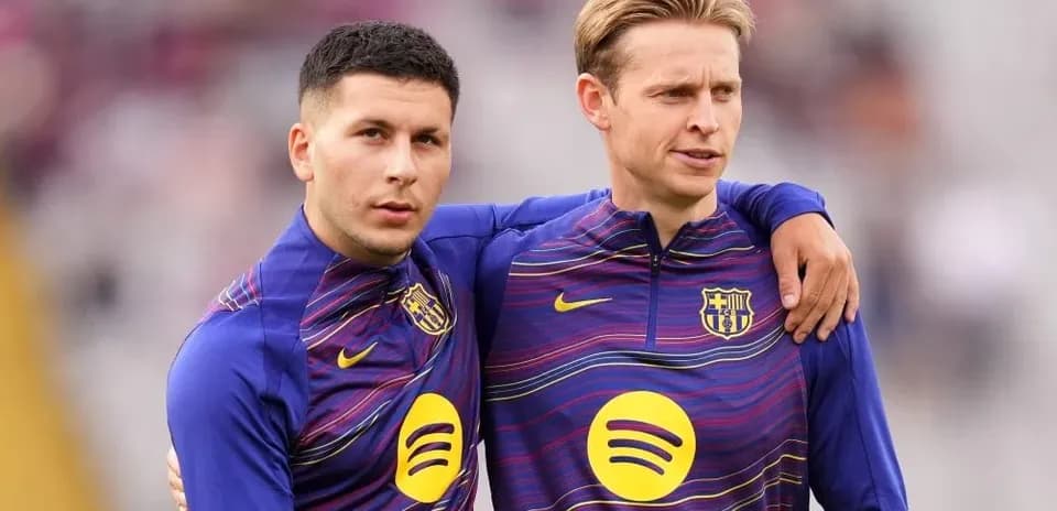 Jugadores de Barcelona en el calentamiento previo al partido