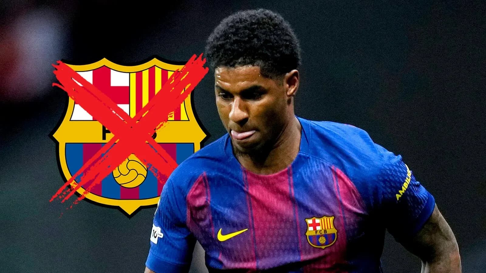 Jugador en camiseta del Barcelona con logo tachado