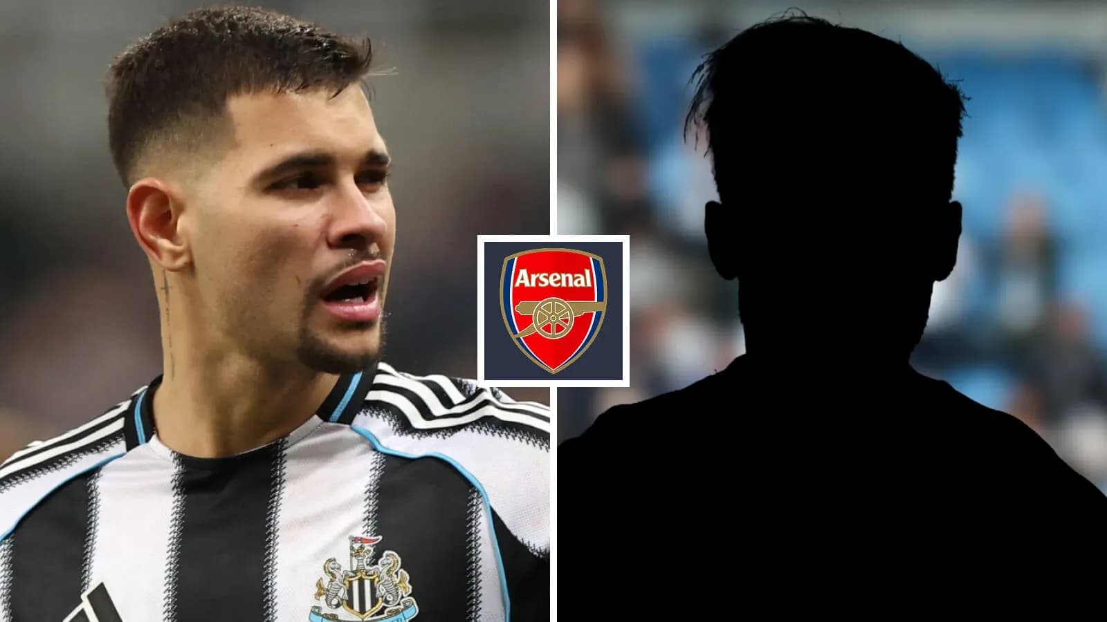 Jugador de Newcastle junto al logotipo del Arsenal Jugador de Newcastle junto al logotipo del Arsenal