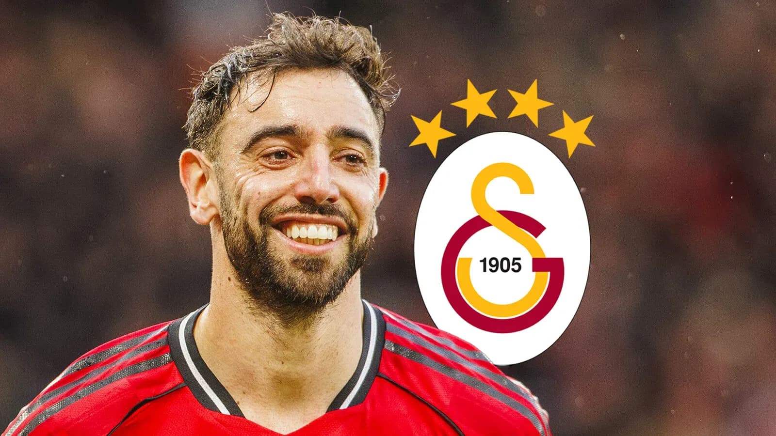Jugador sonriente con camiseta roja y logo de Galatasaray Jugador sonriente con camiseta roja y logo de Galatasaray