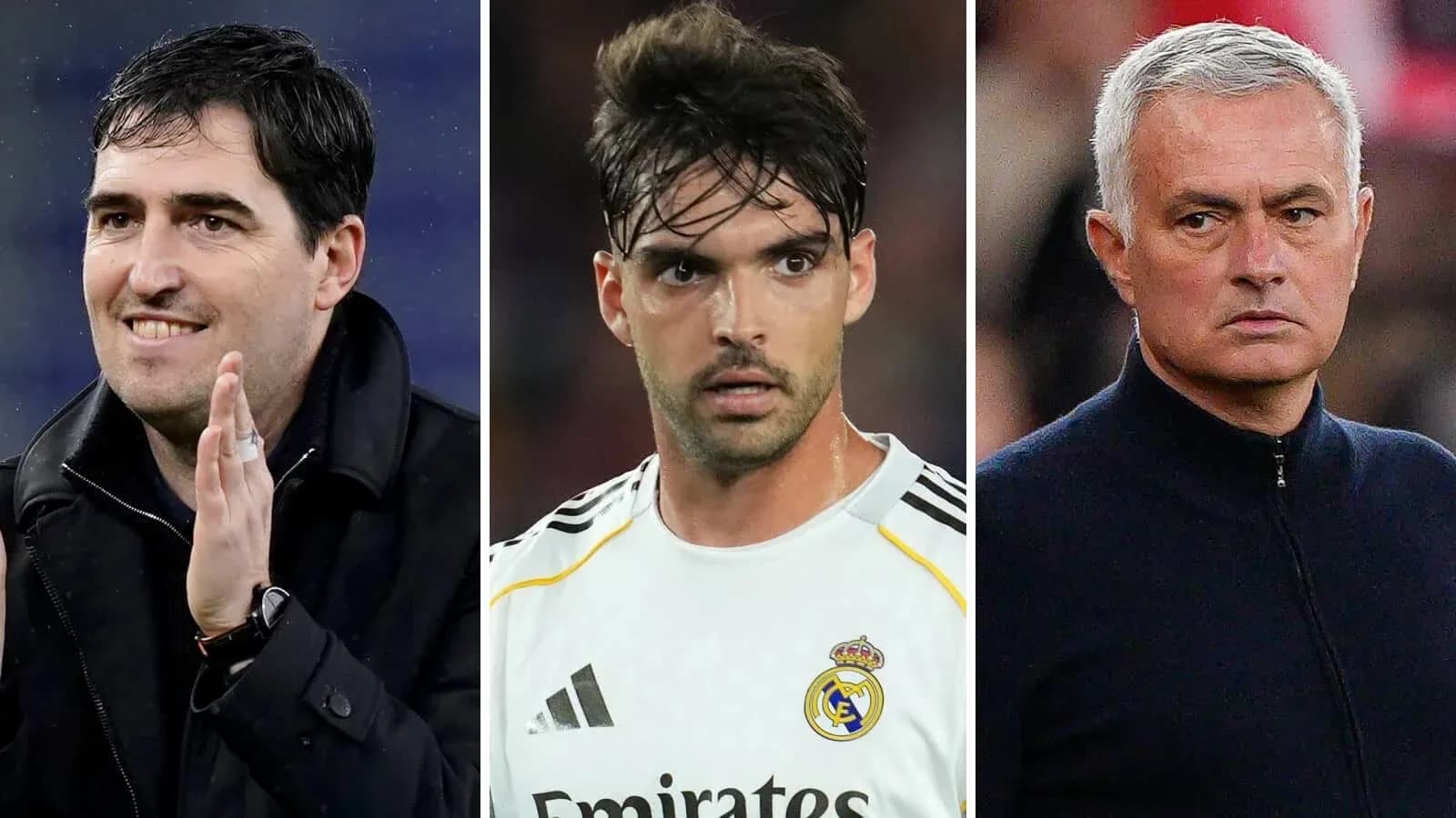 Tres hombres en diferentes roles futbolísticos Tres hombres en diferentes roles futbolísticos