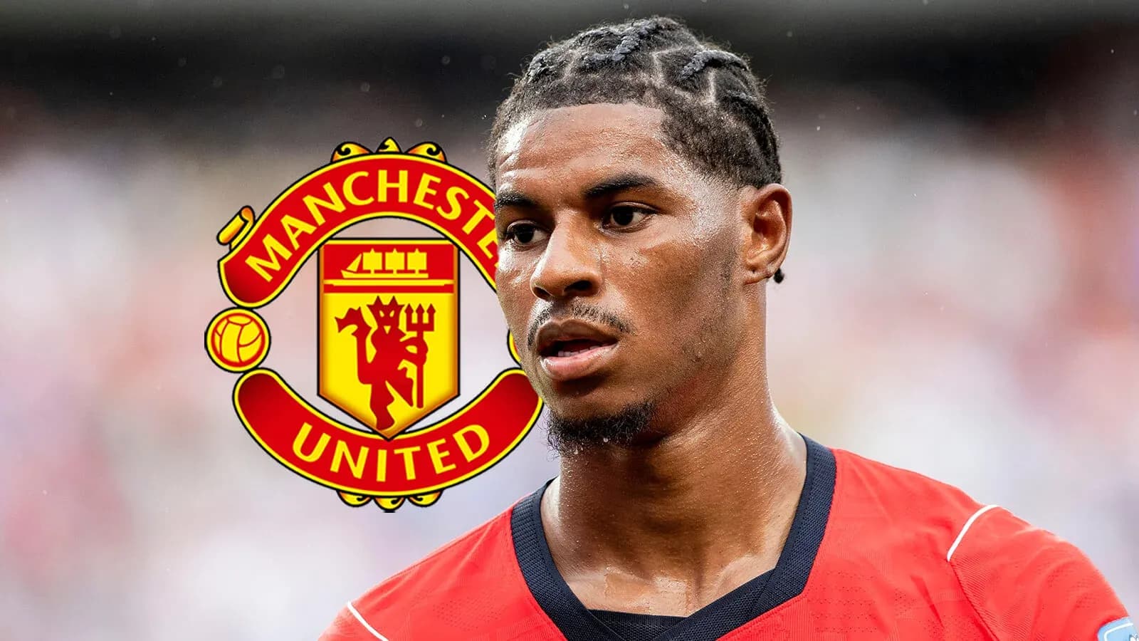Jugador de Manchester United en uniforme rojo Jugador de Manchester United en uniforme rojo
