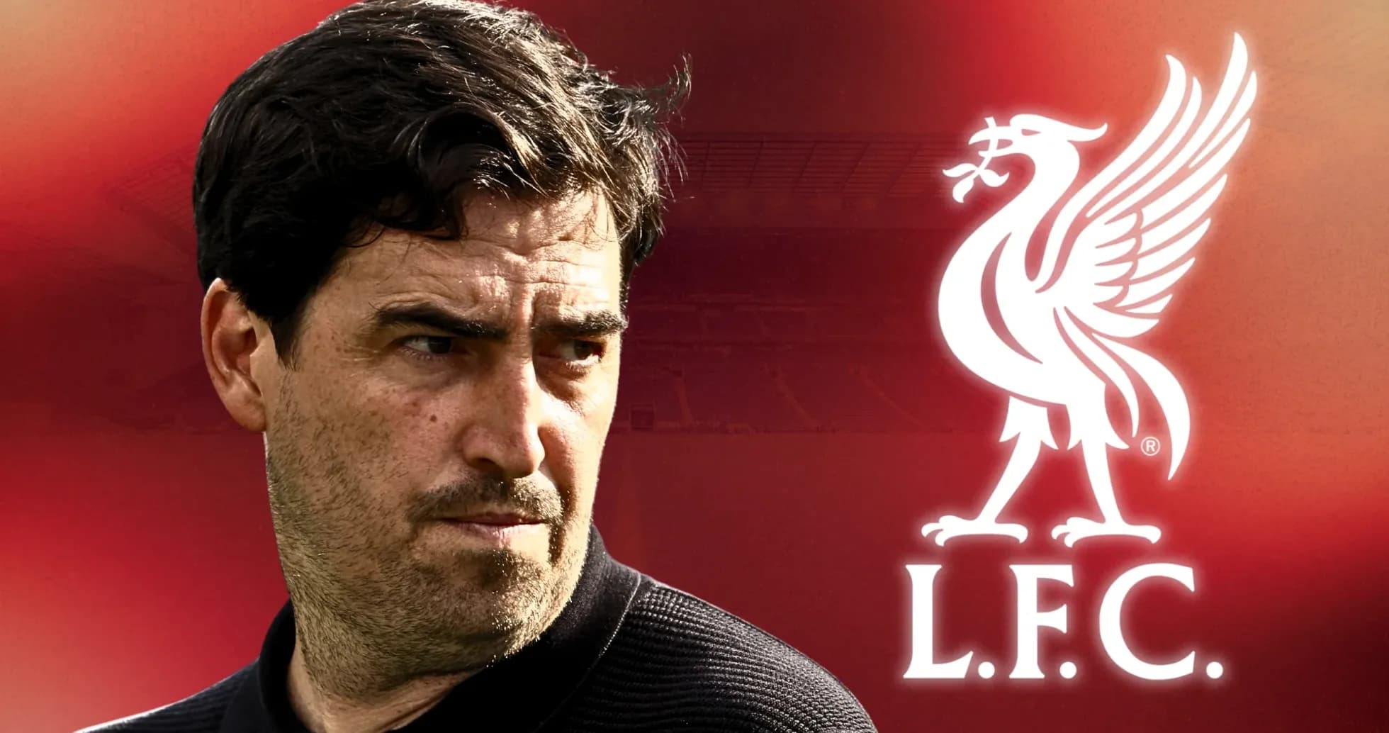 Entrenador de Liverpool con logo del club de fondo Entrenador de Liverpool con logo del club de fondo