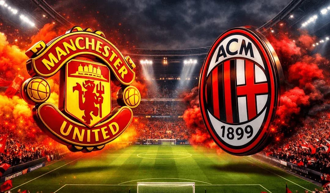 Logos de Manchester United y AC Milan en estadio Logos de Manchester United y AC Milan en estadio