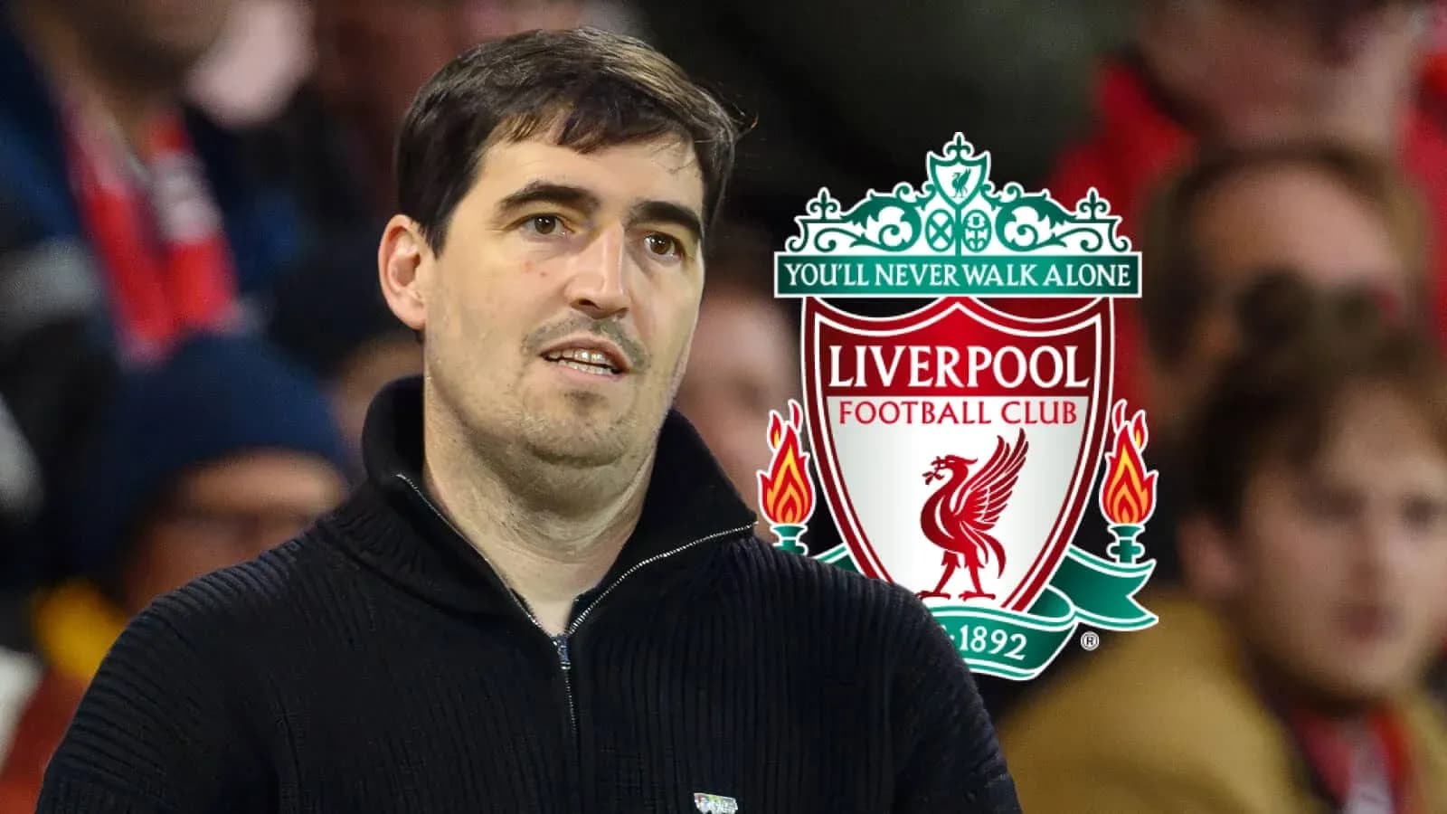 Persona en el estadio con el logo de Liverpool Persona en el estadio con el logo de Liverpool