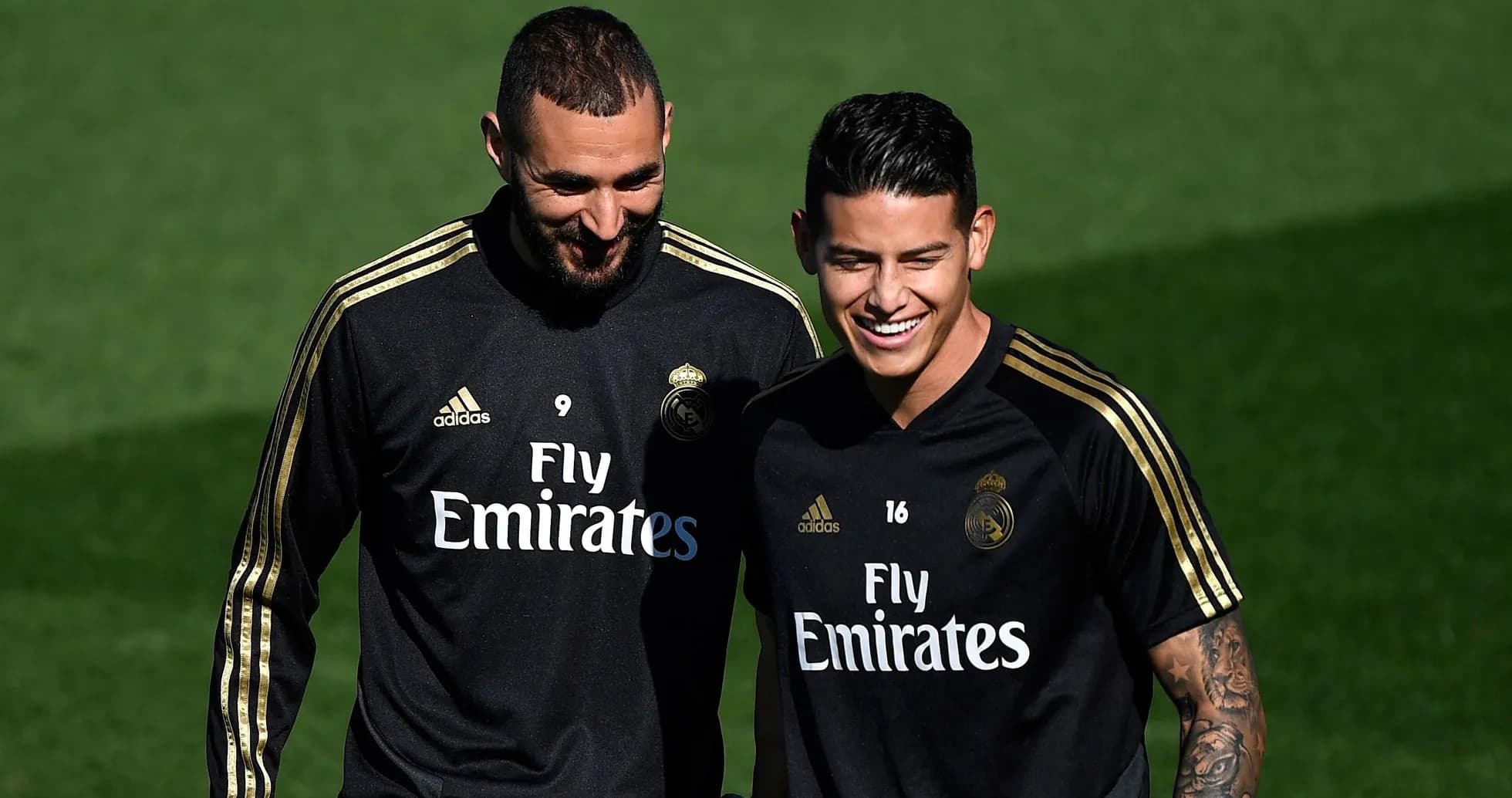 Karim Benzema y James Rodríguez entrenando juntos Karim Benzema y James Rodríguez entrenando juntos