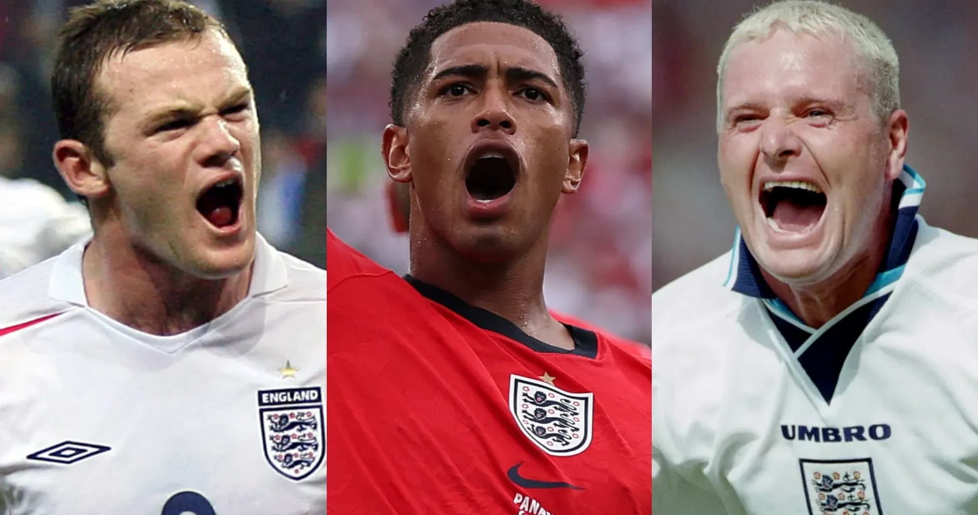 Tres jugadores de Inglaterra gritando durante un partido Tres jugadores de Inglaterra gritando durante un partido