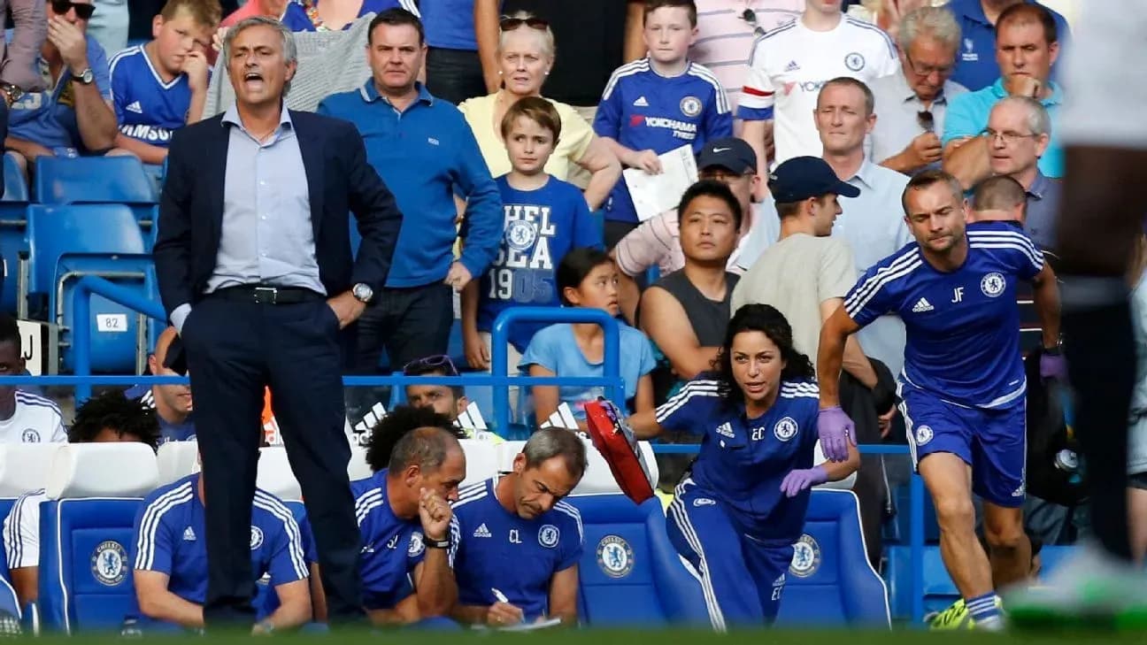 José Mourinho directing players from the sidelines José Mourinho directing players from the sidelines