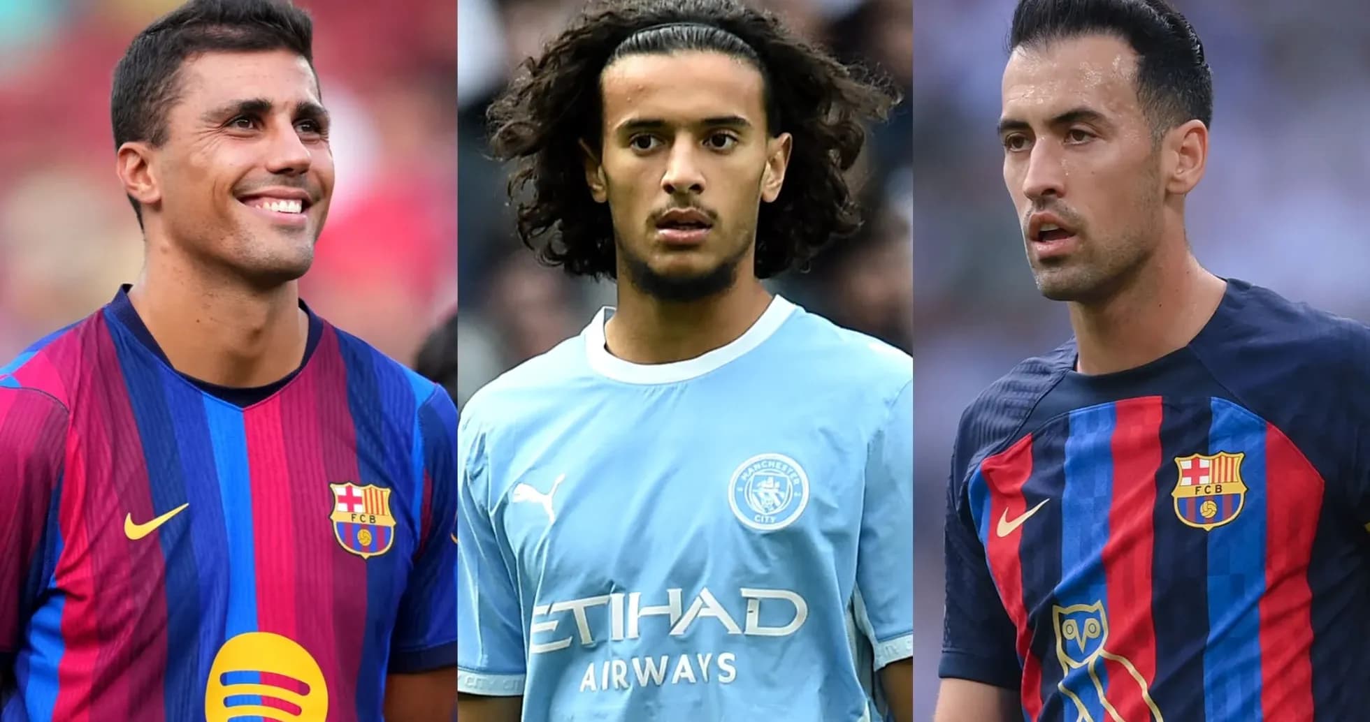 Tres futbolistas en uniformes de sus equipos Tres futbolistas en uniformes de sus equipos