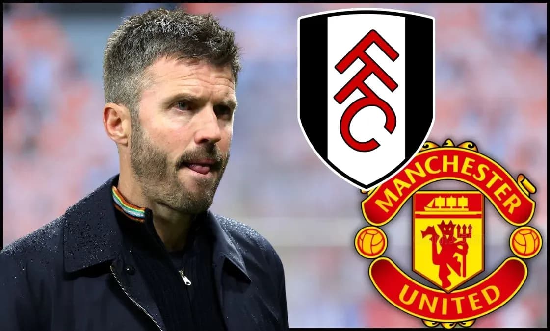 Entrenador con escudos de Fulham y Manchester United Entrenador con escudos de Fulham y Manchester United