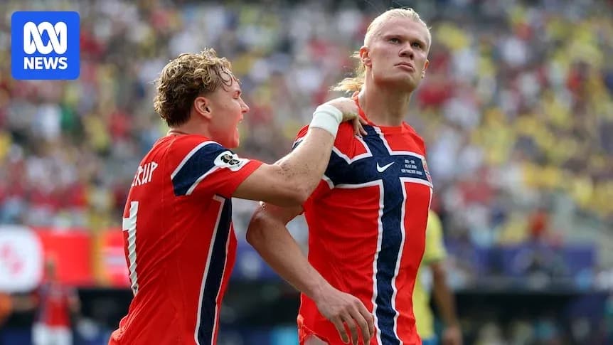 Jugadores de Noruega celebrando un gol en el partido Jugadores de Noruega celebrando un gol en el partido