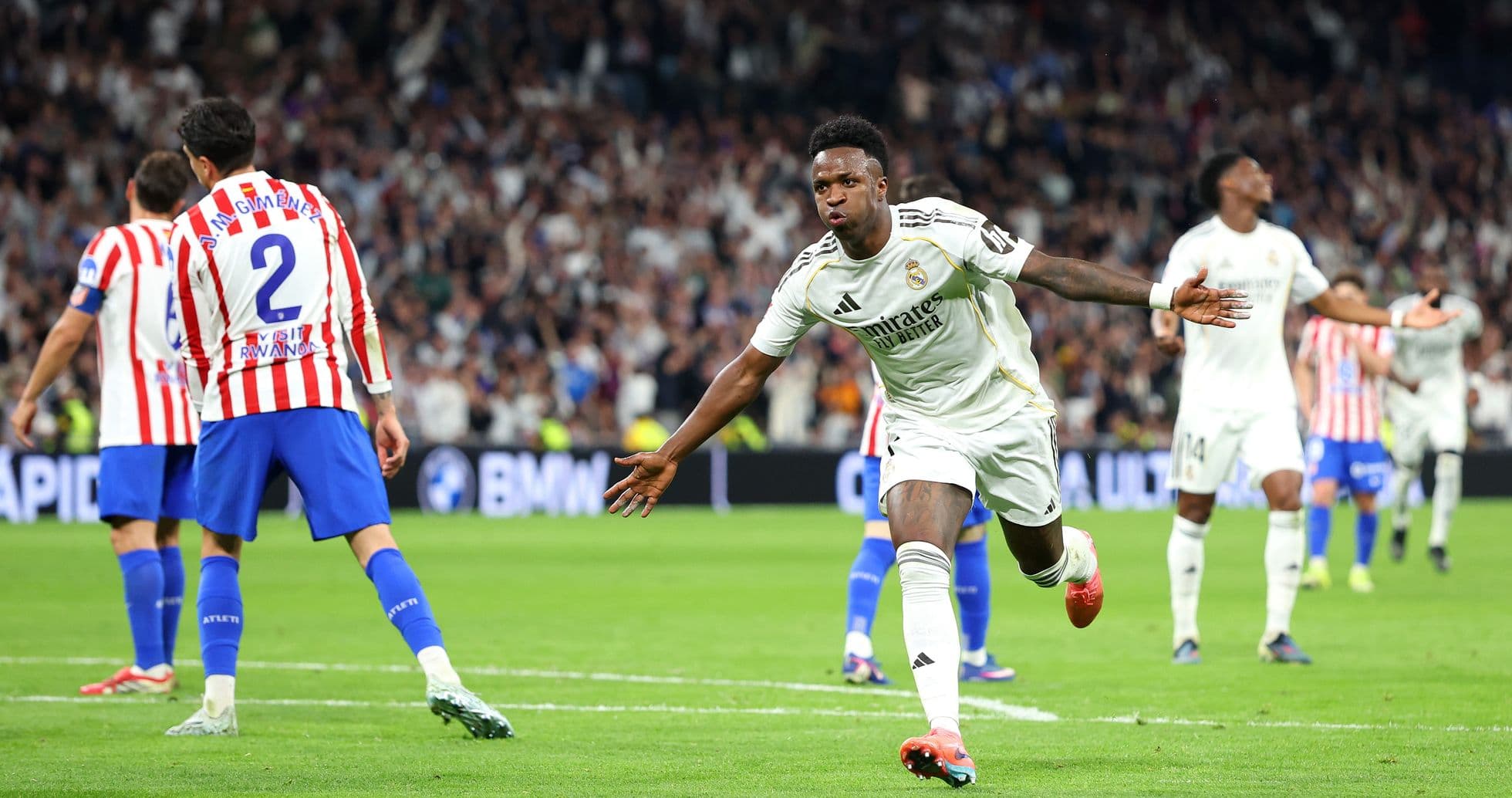Vinícius Jr. celebrando un gol contra Atlético Madrid Vinícius Jr. celebrando un gol contra Atlético Madrid