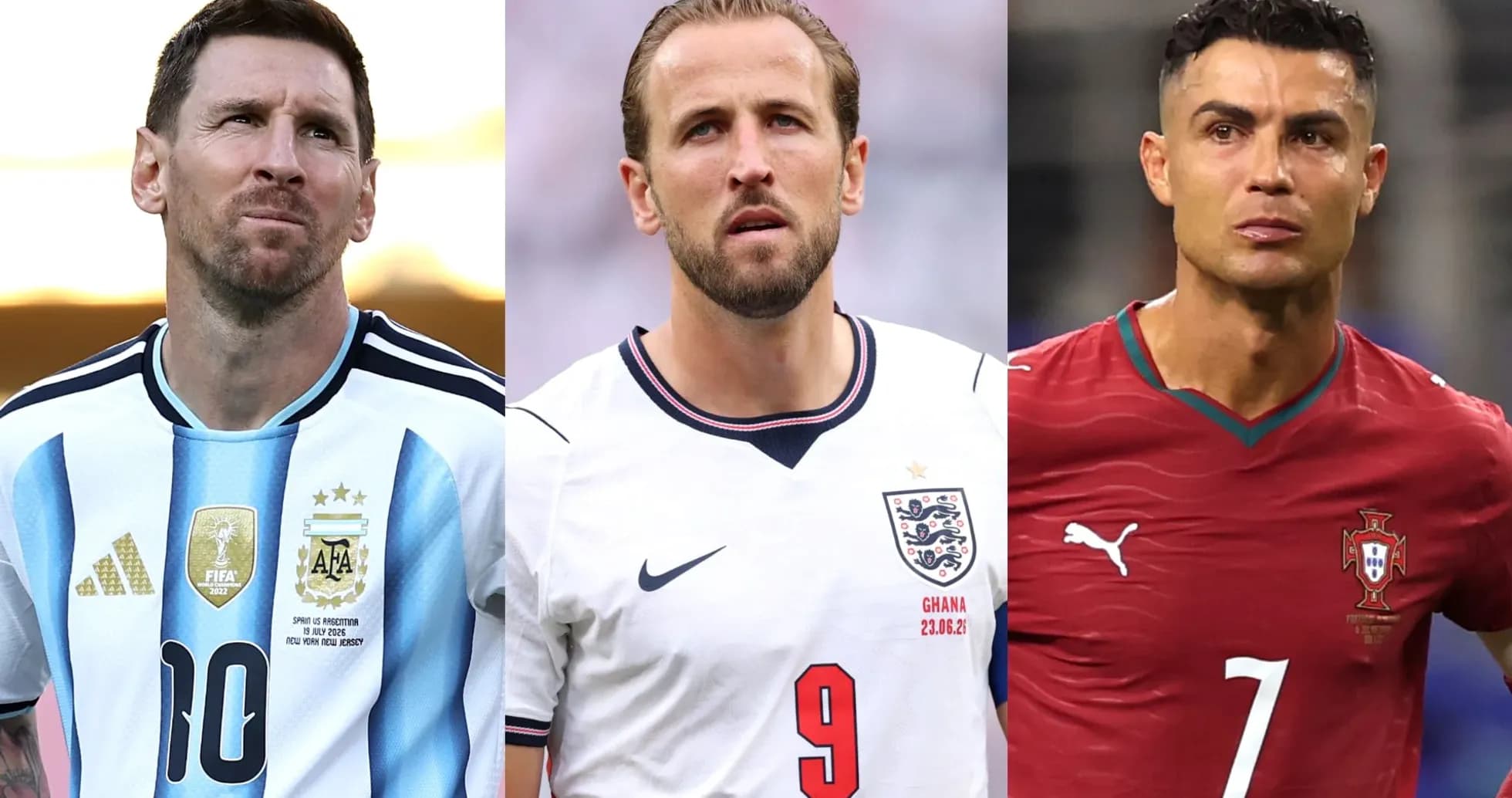 Lionel Messi, Harry Kane y Cristiano Ronaldo en retratos Lionel Messi, Harry Kane y Cristiano Ronaldo en retratos