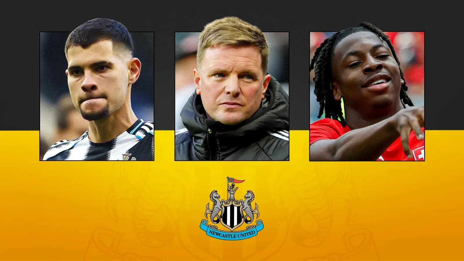 Tres jugadores y entrenador de Newcastle United Tres jugadores y entrenador de Newcastle United