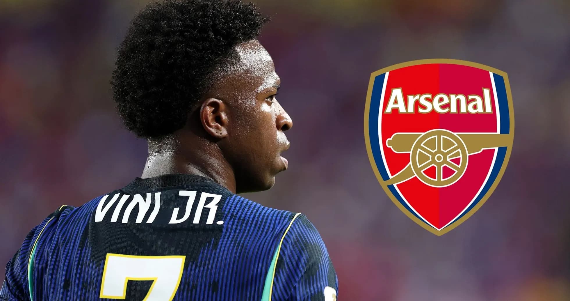 Jugador con camiseta de Vini Jr. y logo de Arsenal Jugador con camiseta de Vini Jr. y logo de Arsenal