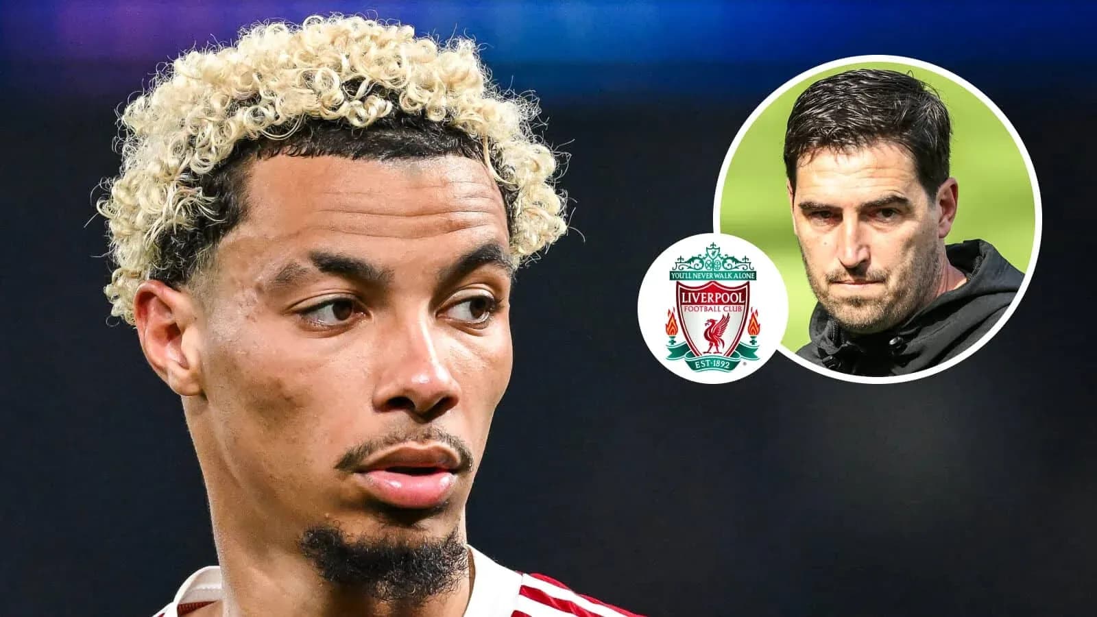 Jugador con cabello rizado y entrenador de Liverpool Jugador con cabello rizado y entrenador de Liverpool