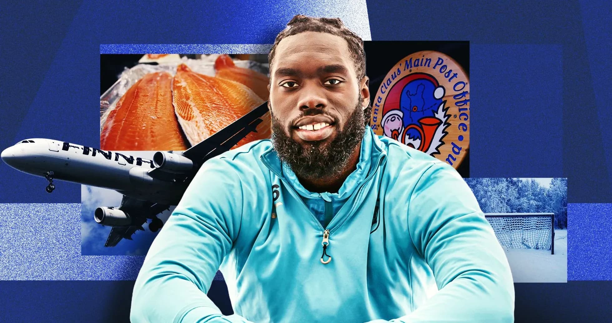 Jugador sonriente con fondo de avión y pescado Jugador sonriente con fondo de avión y pescado