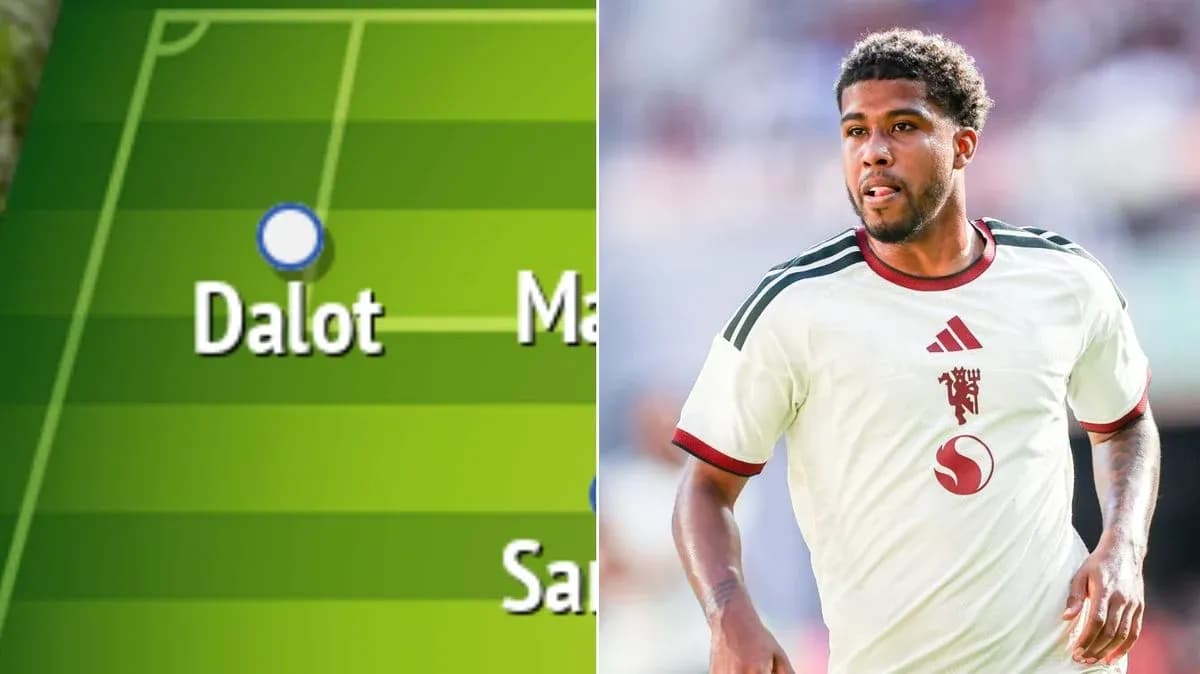 Dalot en la alineación y jugador en acción Dalot en la alineación y jugador en acción