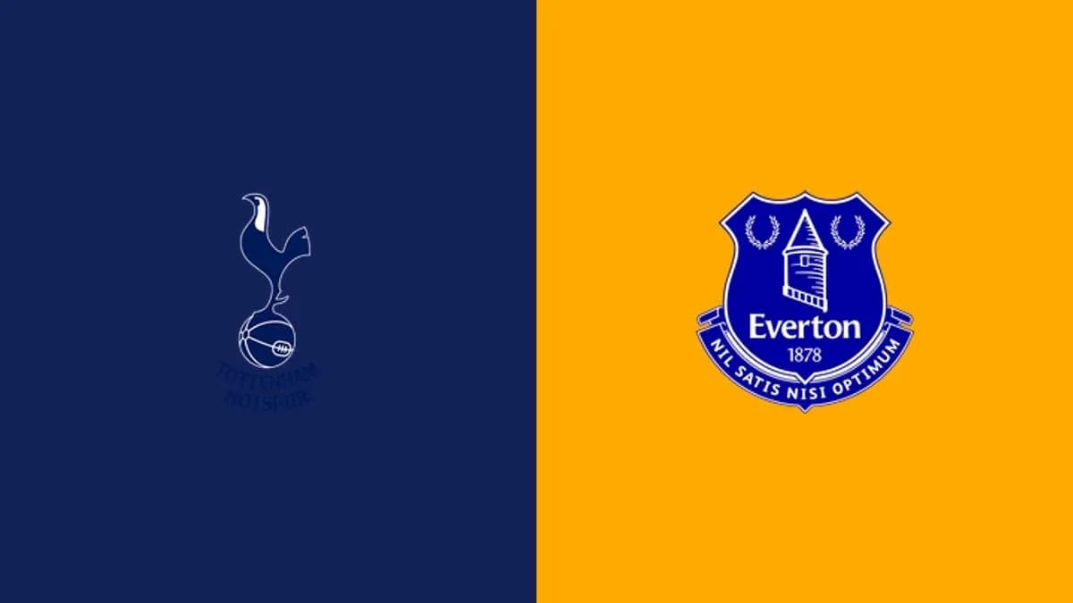 Logos de Tottenham Hotspur y Everton en fondo dividido Logos de Tottenham Hotspur y Everton en fondo dividido
