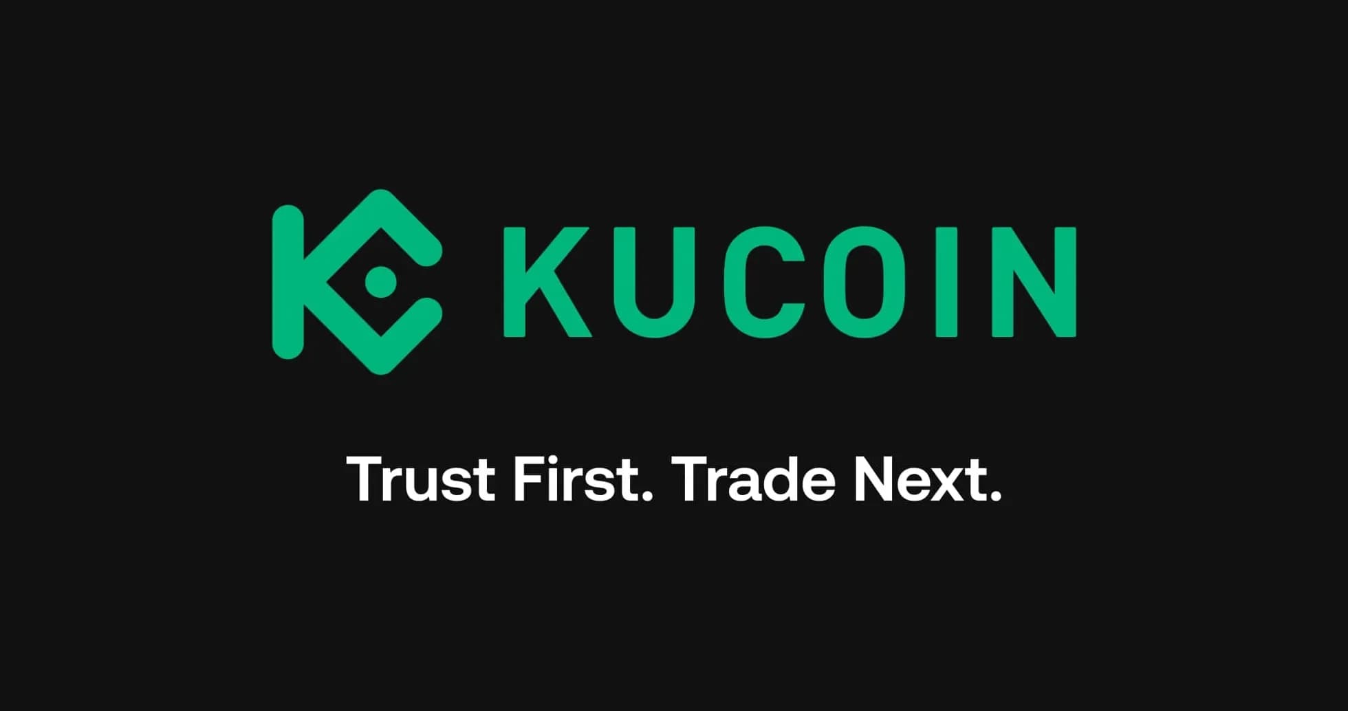 Logo de KuCoin con eslogan en fondo negro Logo de KuCoin con eslogan en fondo negro