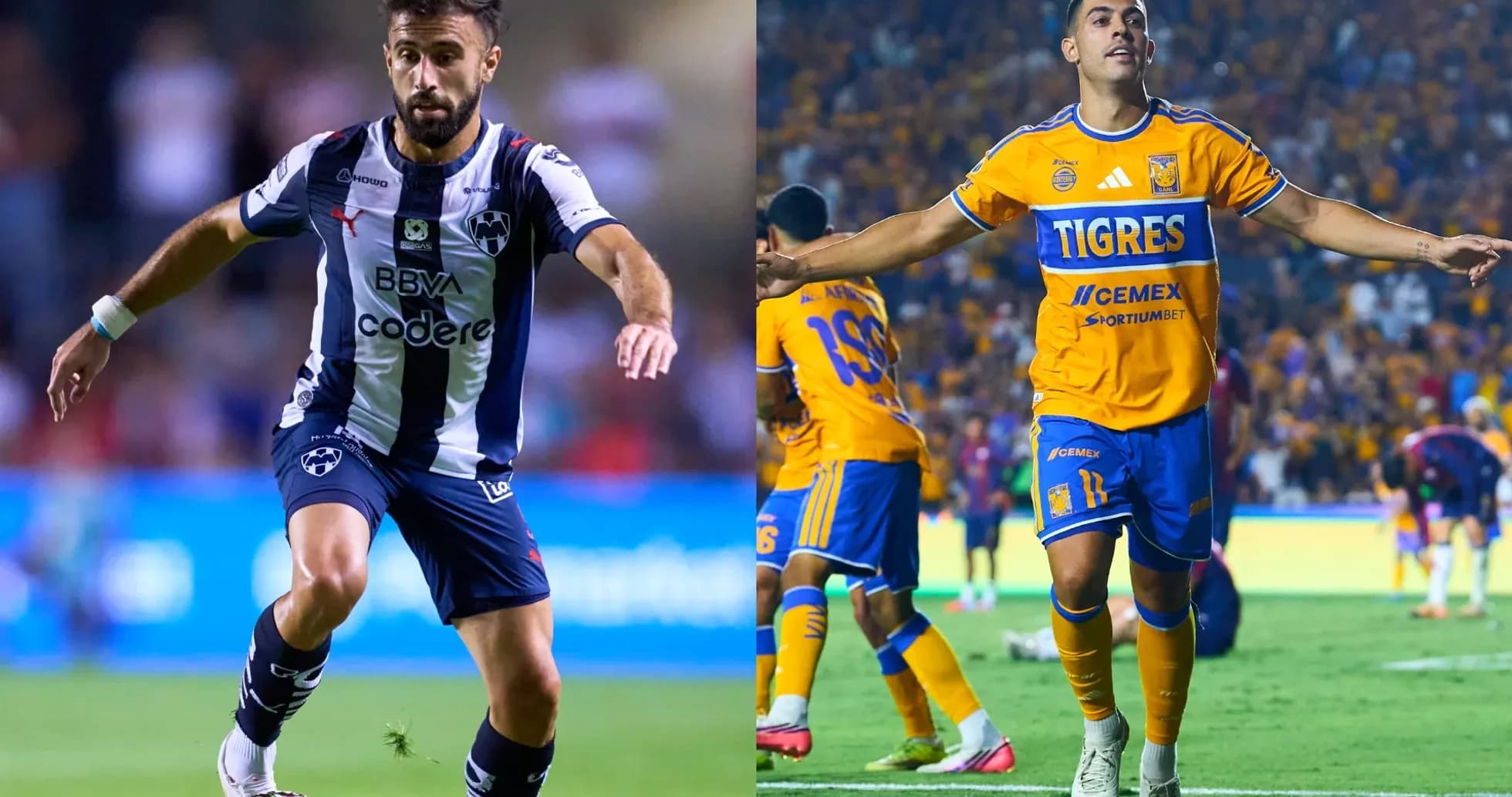 Jugadores de Monterrey y Tigres UANL en acción Jugadores de Monterrey y Tigres UANL en acción