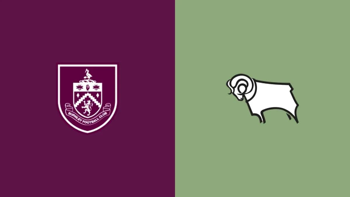 Escudos de Burnley y Derby County en fondo colorido Escudos de Burnley y Derby County en fondo colorido