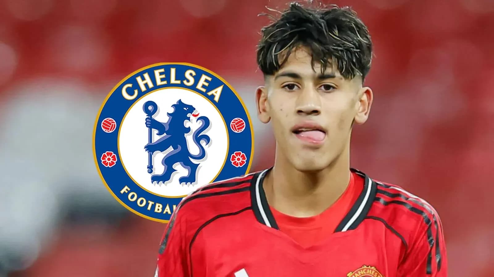 Jugador de fútbol con camiseta roja y logo de Chelsea Jugador de fútbol con camiseta roja y logo de Chelsea