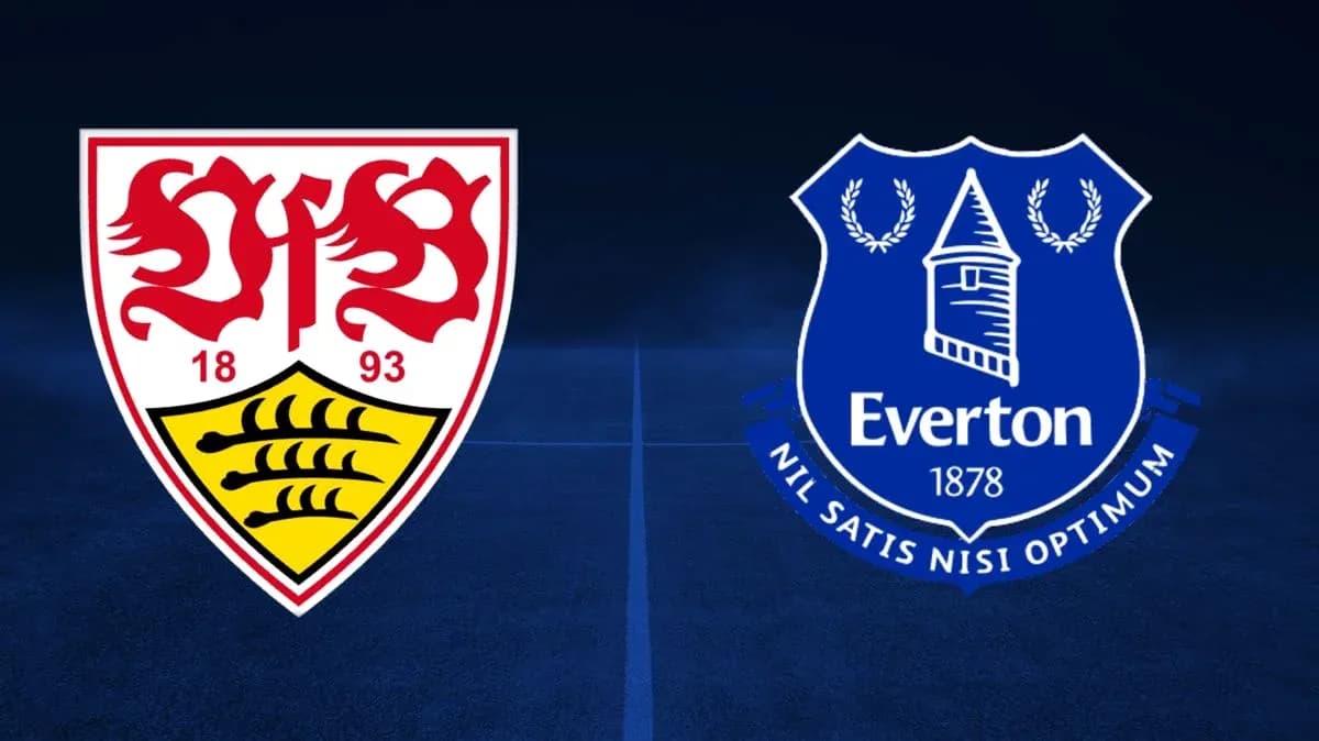 Logos de Stuttgart y Everton en fondo oscuro Logos de Stuttgart y Everton en fondo oscuro